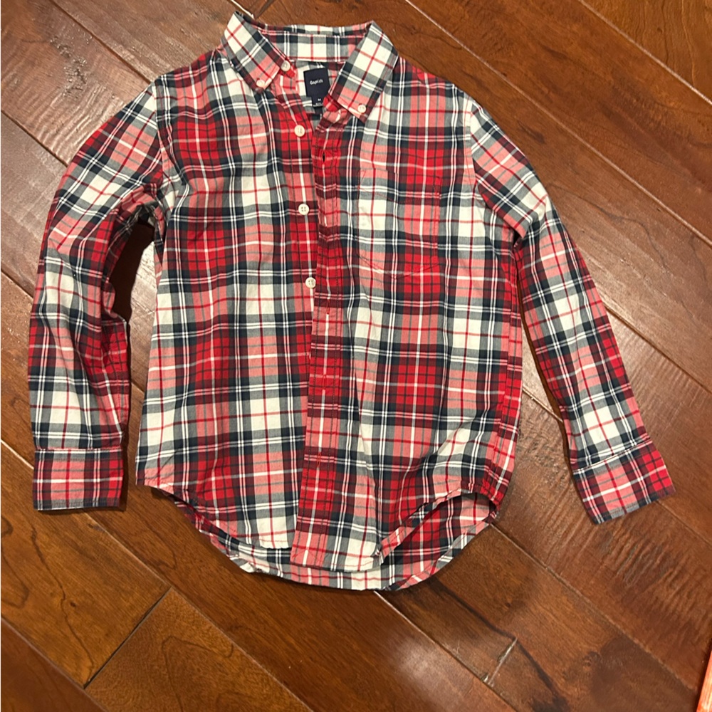 GAP Red and White Plaid Kids Button Down Shirt
